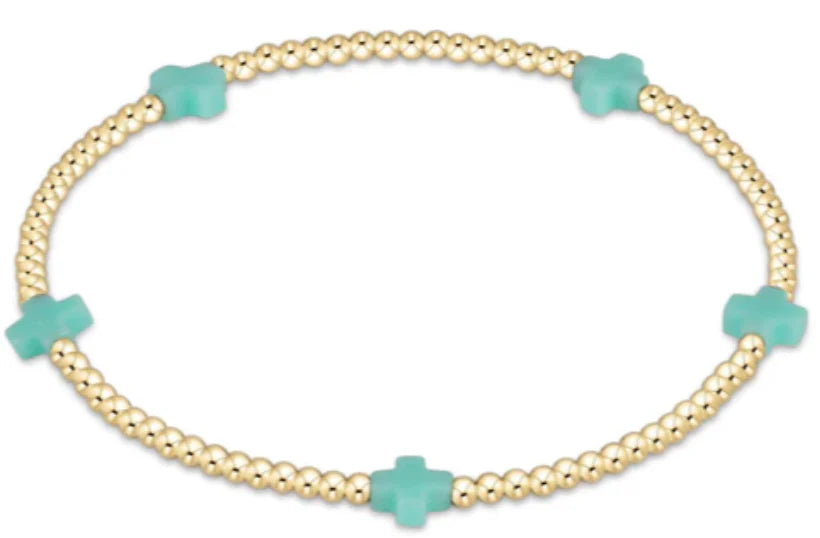 E Newton egirl Signature Cross Small Gold Pattern 2mm Bead Bracelet