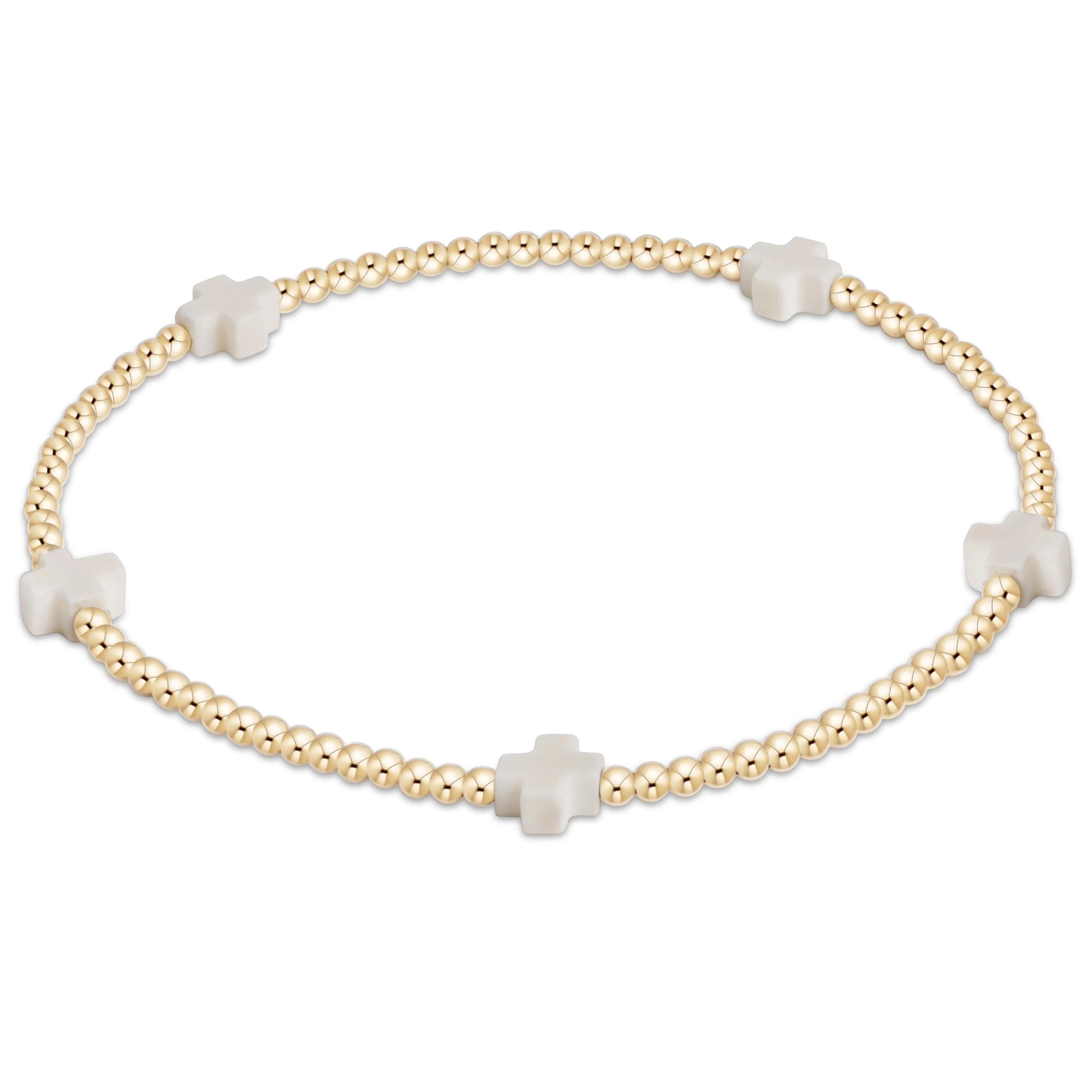 E Newton egirl Signature Cross Small Gold Pattern 2mm Bead Bracelet