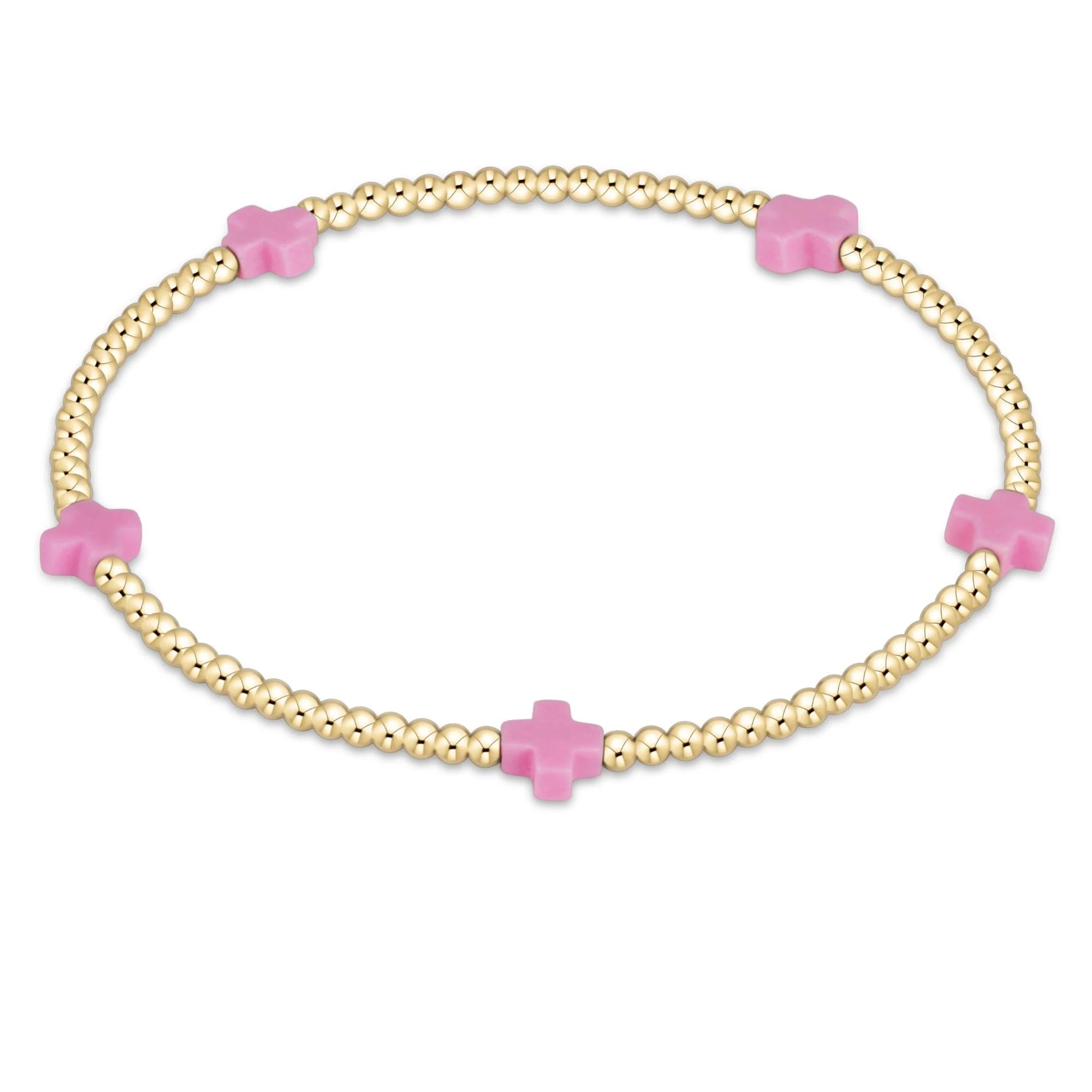 E Newton egirl Signature Cross Small Gold Pattern 2mm Bead Bracelet