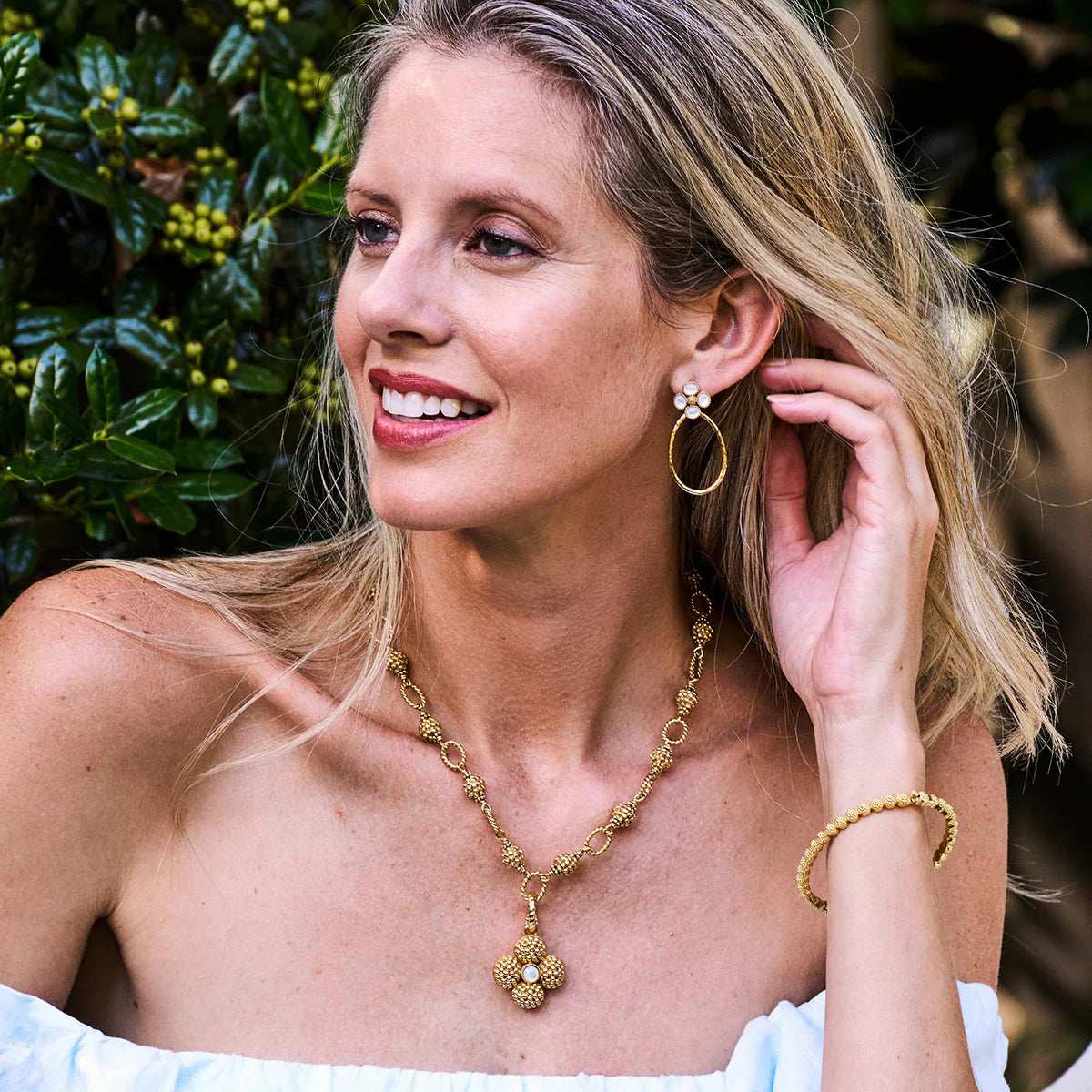 Capucine De Wulf Berry Clover Teardrop Earrings, Mother of Pearl