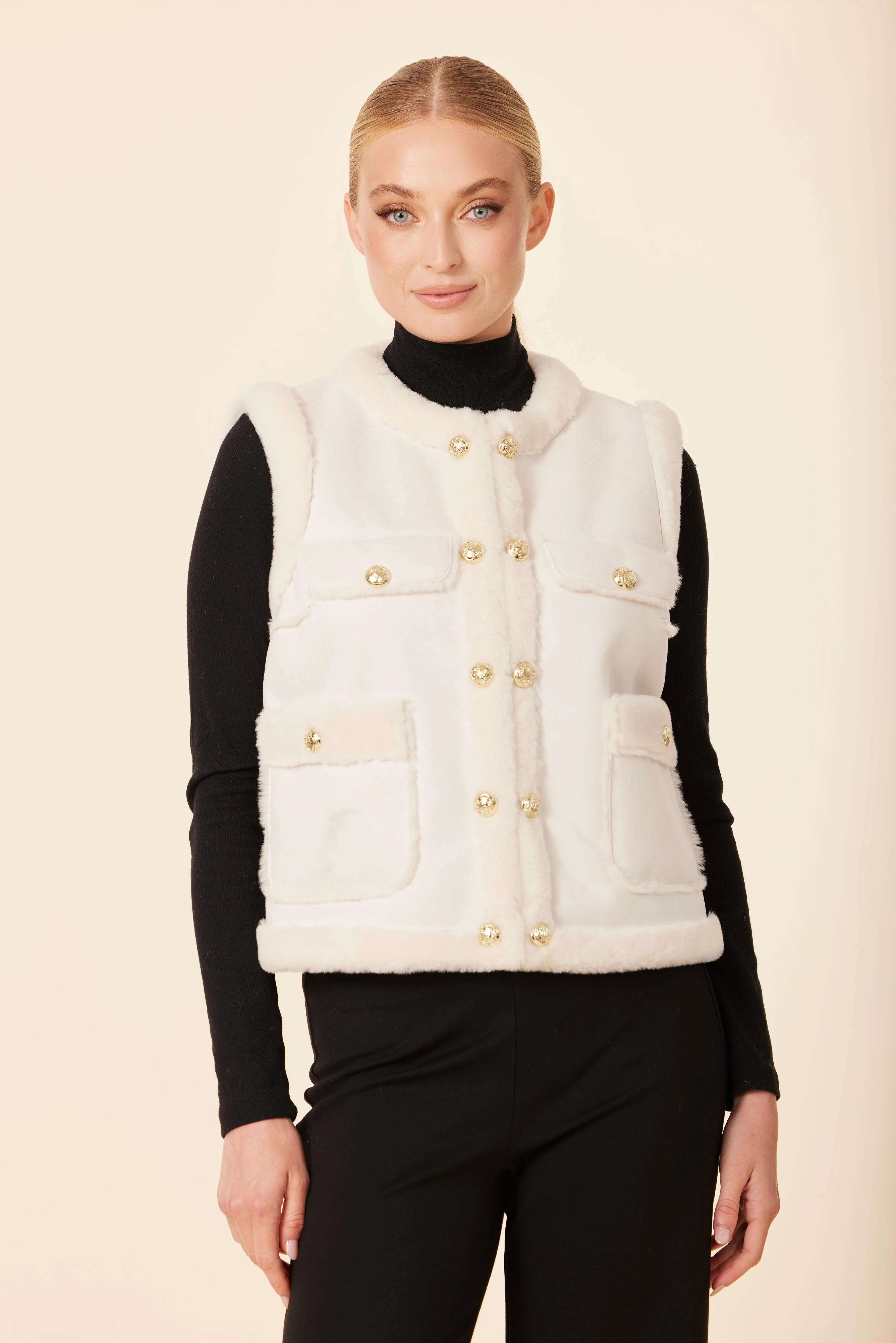 Coco Faux Shearling Vest in Creme