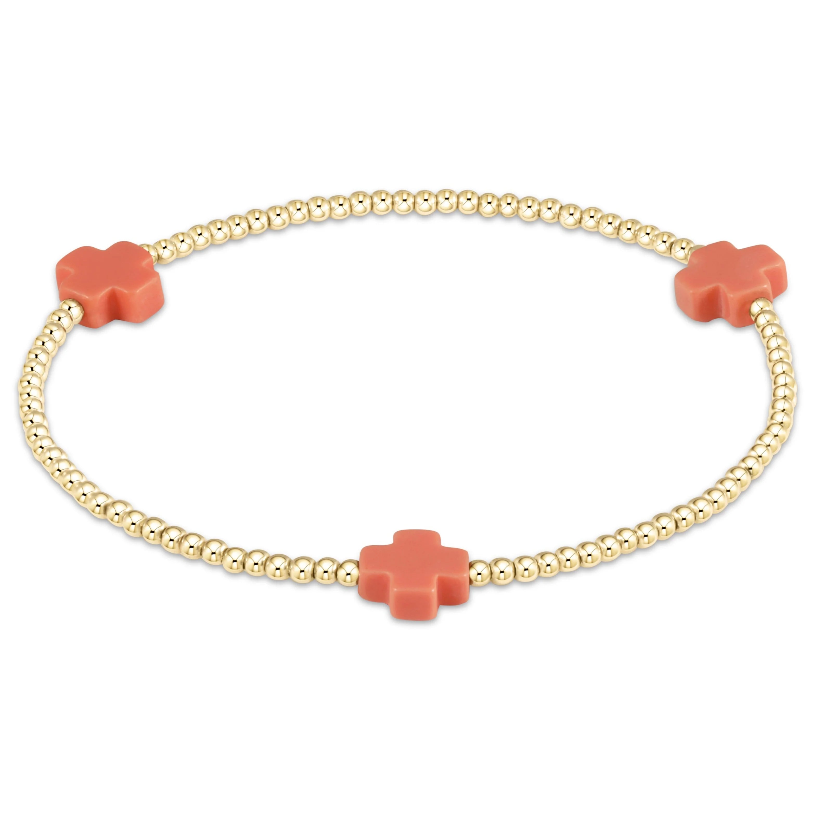 E Newton Signature Cross Gold pattern 3mm Bead Bracelet