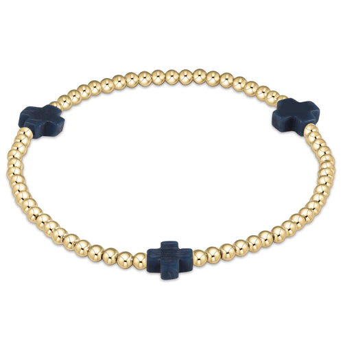 E Newton Signature Cross Gold pattern 3mm Bead Bracelet