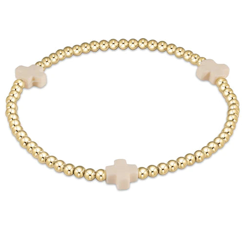 E Newton Signature Cross Gold pattern 3mm Bead Bracelet