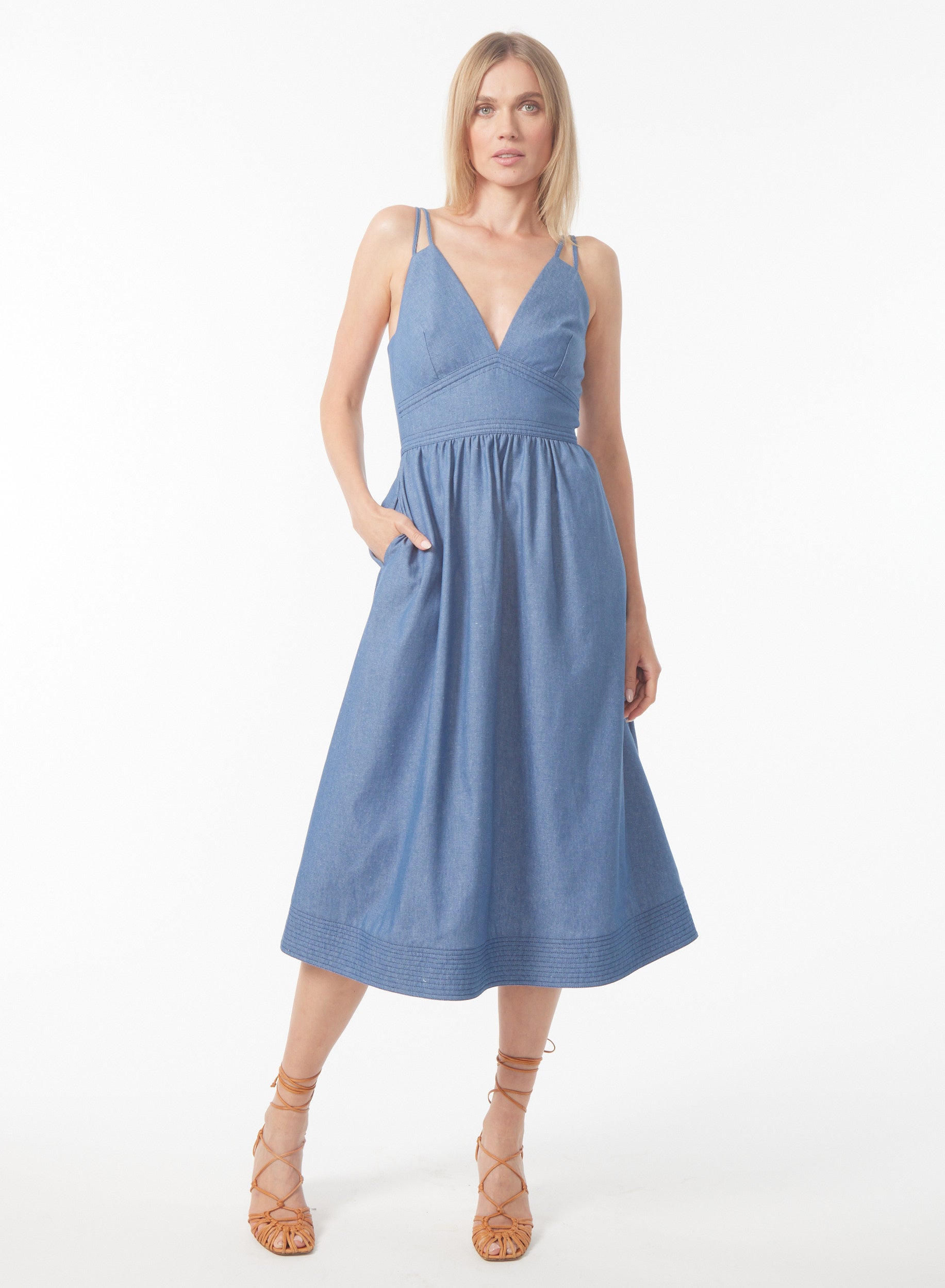 Floria Dress in Chambray Denim | Gilner Farrar