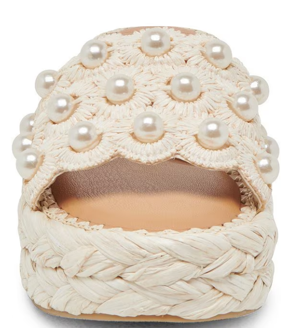 Dolce Vita Caper Pearl Embellished Raffia Platform Slide Sandals