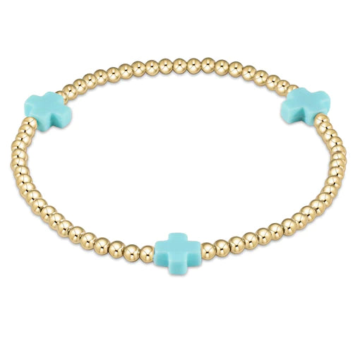 E Newton Signature Cross Gold pattern 3mm Bead Bracelet