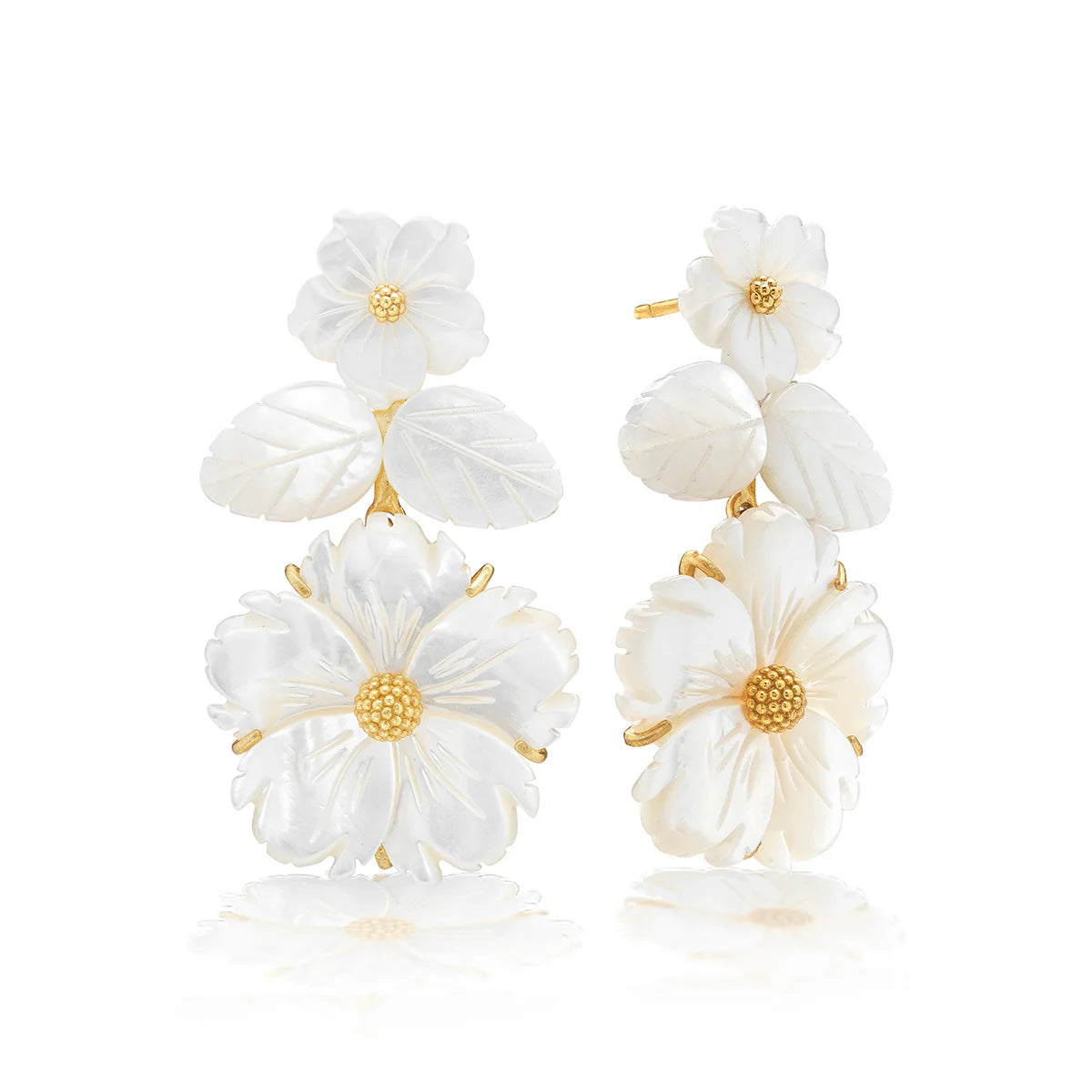 Capucine De Wulf Mermaid Garden Convertible Floral Post Drop Earring, Mother of Pearl