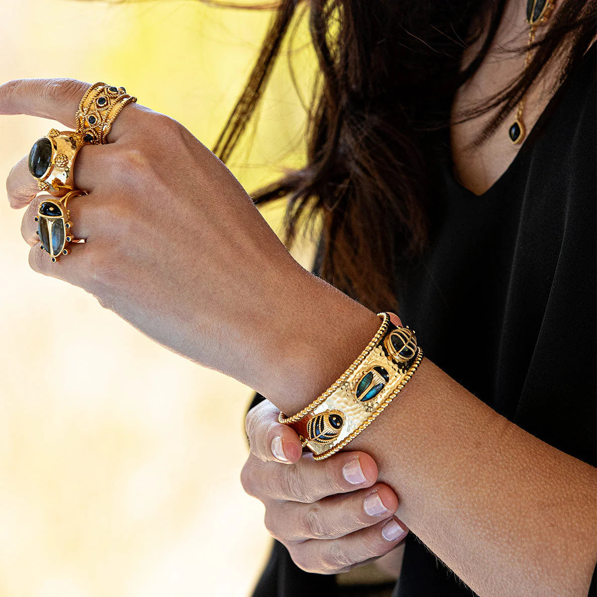 Capucine De Wulf Scarab Family Cuff, Blue Labradorite/Black Agate
