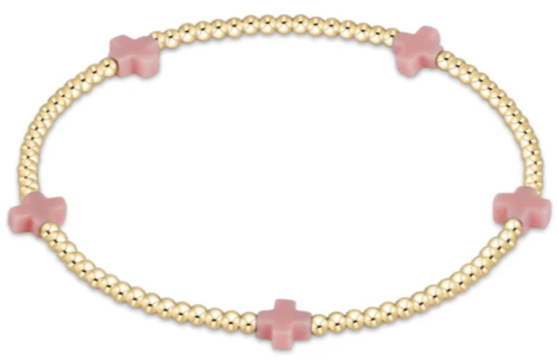 E Newton egirl Signature Cross Small Gold Pattern 2mm Bead Bracelet