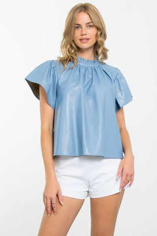 THML Flutter Sleeve Leather Top