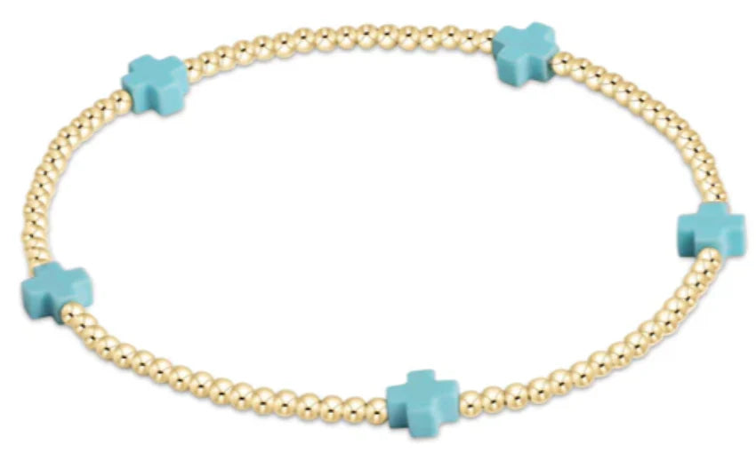 E Newton egirl Signature Cross Small Gold Pattern 2mm Bead Bracelet