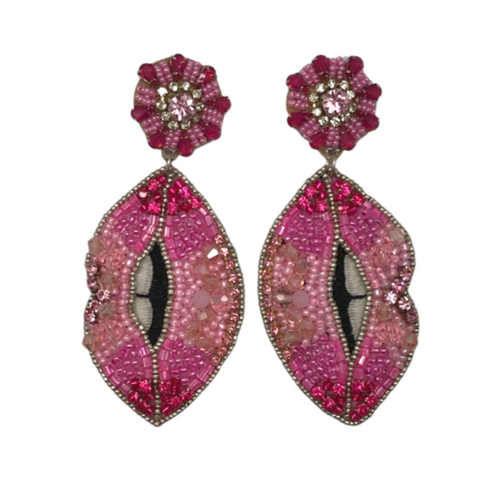 Pink Bejeweled Lip Earring