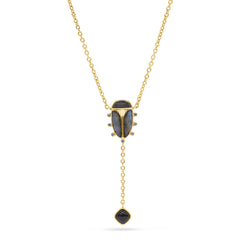 Capucine De Wulf Scarab Lariat Necklace, 18"+2" - Blue Labradorite/Black Agate