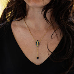 Capucine De Wulf Scarab Lariat Necklace, 18"+2" - Blue Labradorite/Black Agate