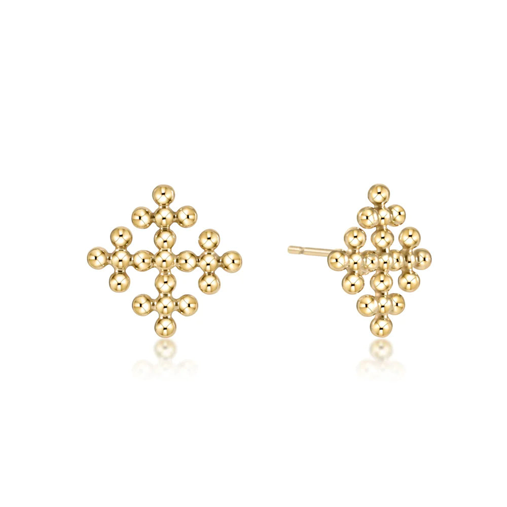 E Newton Classic Beaded Signature Cross Encompass Gold Stud