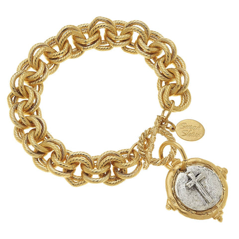 Gold and Silver Italian Intaglio Cross Bracelet by Susan Shaw