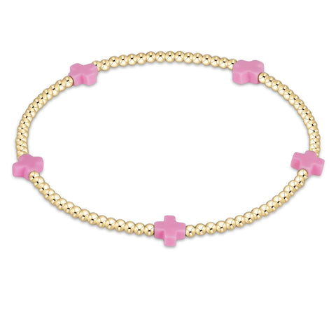 E Newton egirl Signature Cross Small Gold Pattern 2mm Bead Bracelet