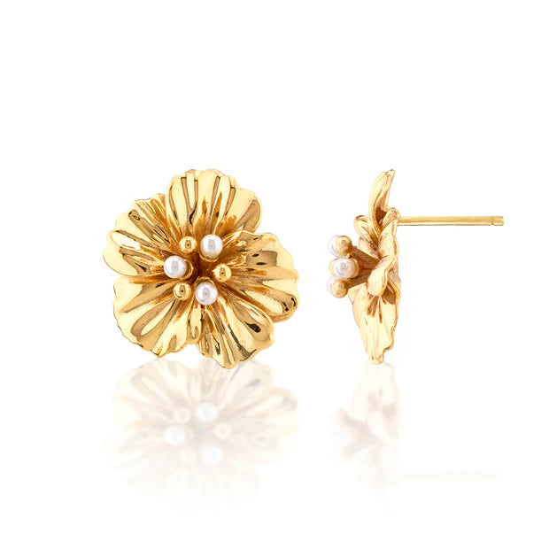 Capucine De Wulf Meadow Walk Nasturtium Stud Earring Pearl