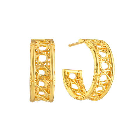 Capucine De Wulf Veranda Caning Medium Hoop Earrings, Gold