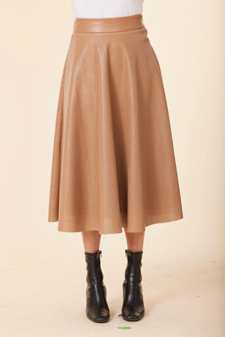 Faux Leather Perforated Skirt, Camel