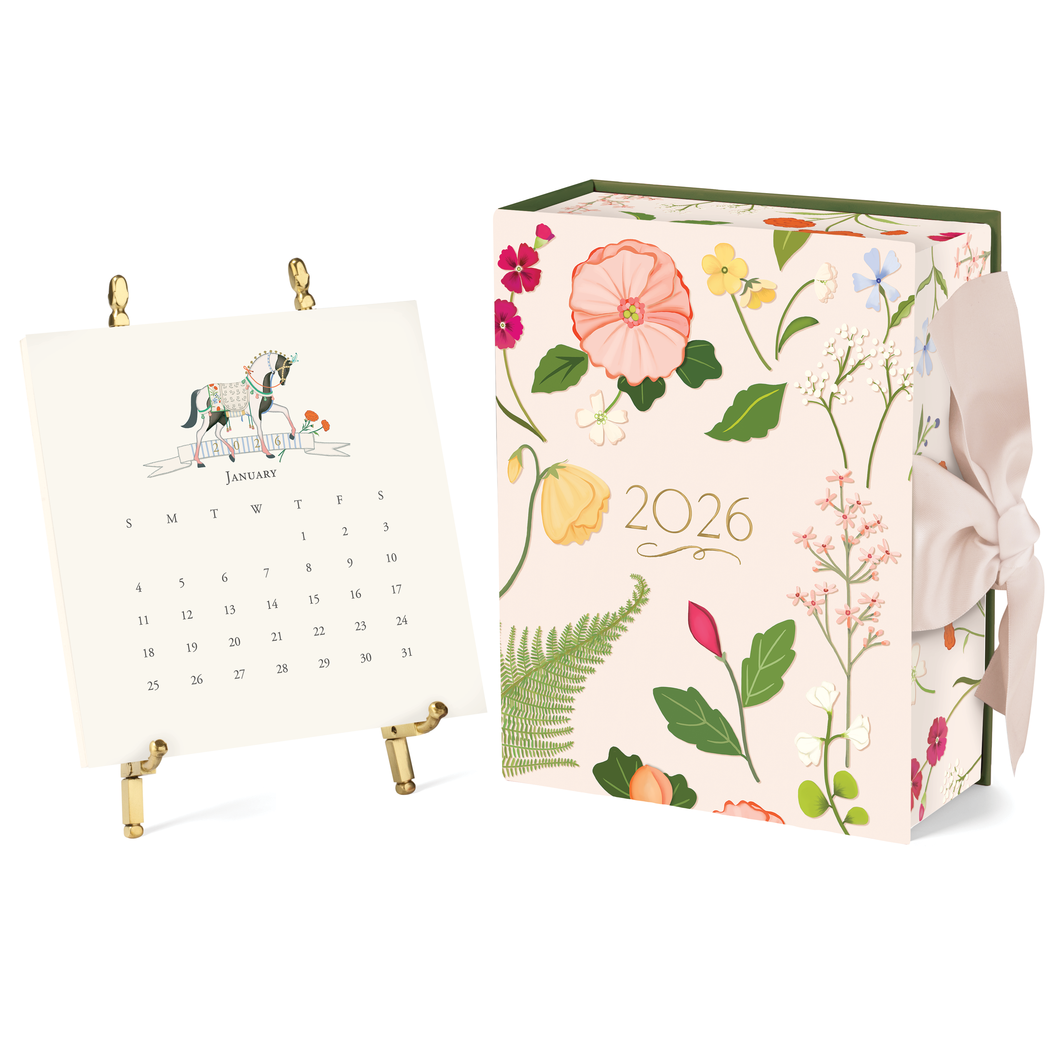 Karen Adams Designs - 2026 Classic Desk Calendar with Gold Easel or Calendar Refill
