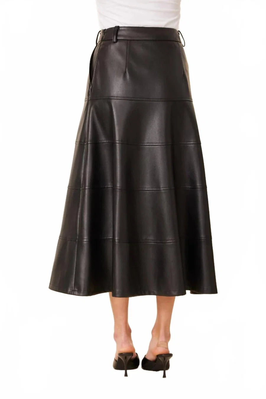 Faux Leather Full Long Skirt, Black