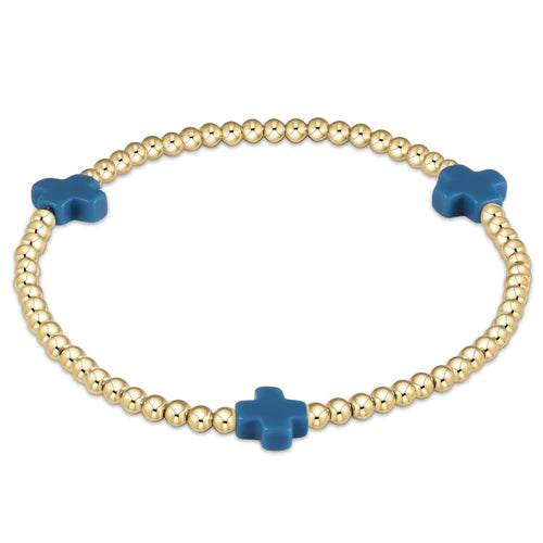 E Newton Signature Cross Gold pattern 3mm Bead Bracelet