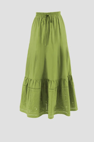 Eyelet Detail Elastic Waist Midi Skirt