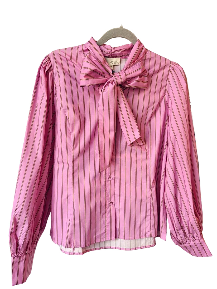 Pinch Stripe Bow Tie Detailed Shirt