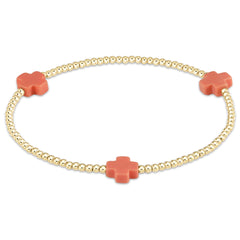 E Newton Signature Cross Gold pattern 3mm Bead Bracelet