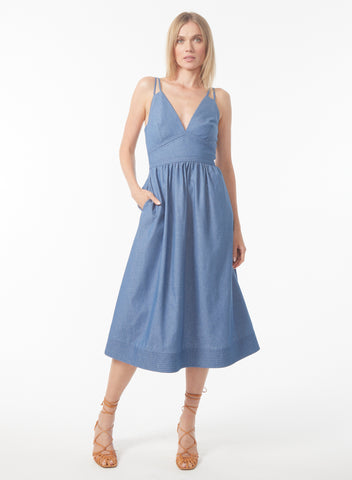 Floria Dress in Chambray Denim | Gilner Farrar