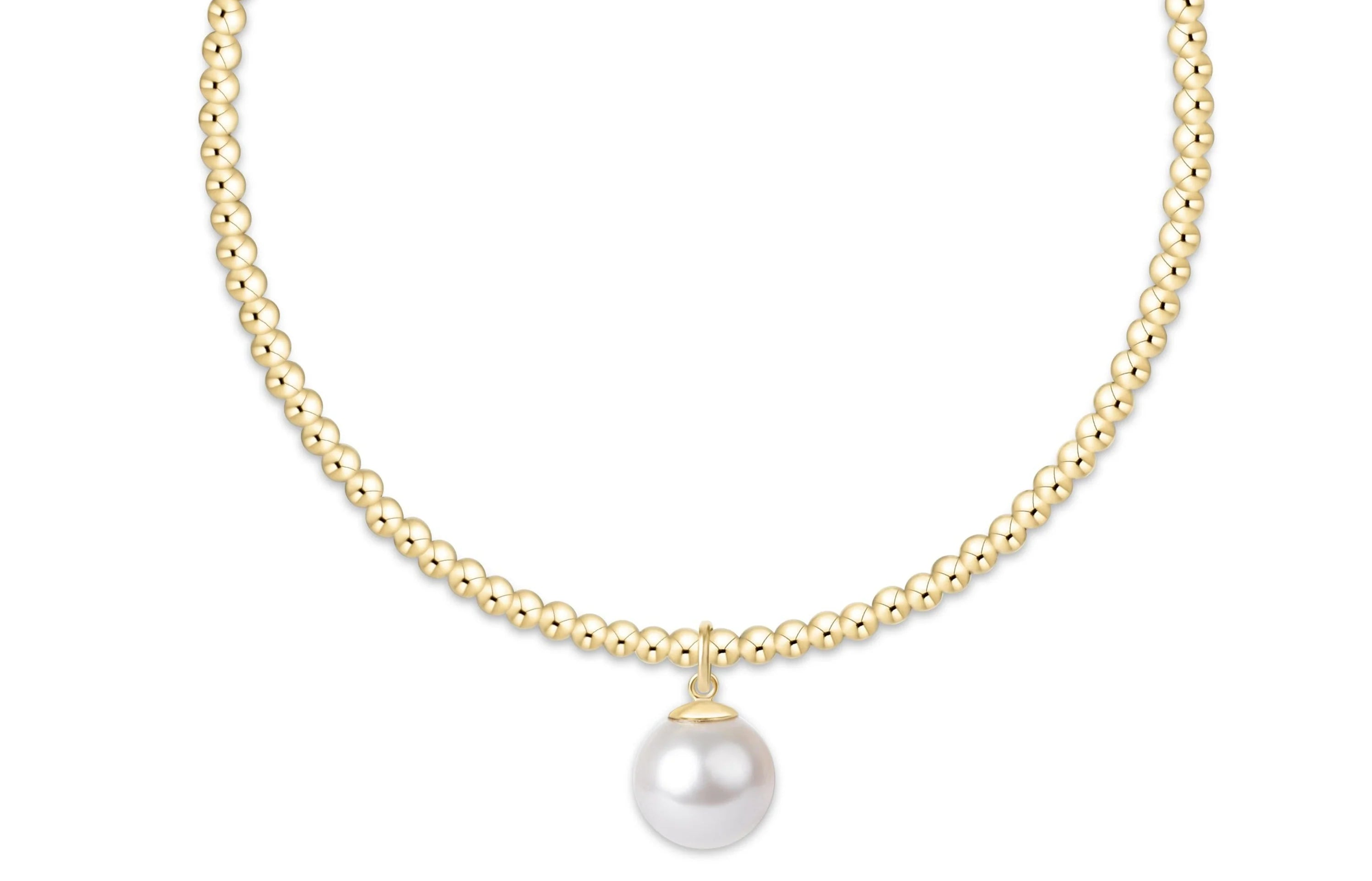 E Newton 15" 2mm Classic Gold Choker Beaded with Classic Pearl