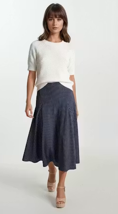 Miriam Navy Striped Poplin Maxi Skirt