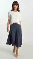 Miriam Navy Striped Poplin Maxi Skirt