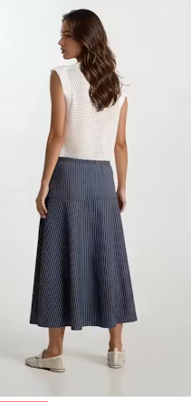 Miriam Navy Striped Poplin Maxi Skirt