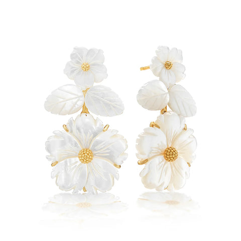 Capucine De Wulf Mermaid Garden Convertible Floral Post Drop Earring, Mother of Pearl
