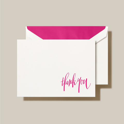 Crane Raspberry Hand Engraved Thank You Notes on Perl White