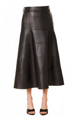 Faux Leather Full Long Skirt, Black