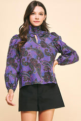 Paisley Print Woven Blouse- Purple Multi