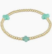 E Newton Signature Cross Gold pattern 3mm Bead Bracelet