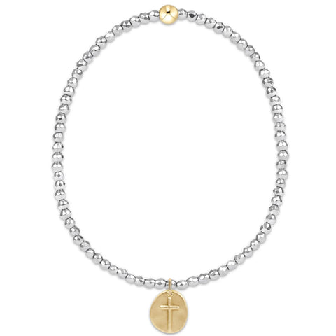 E Newton Silver Faceted Hematite 2mm Bead Bracelet - Inspired Small Gold Charm