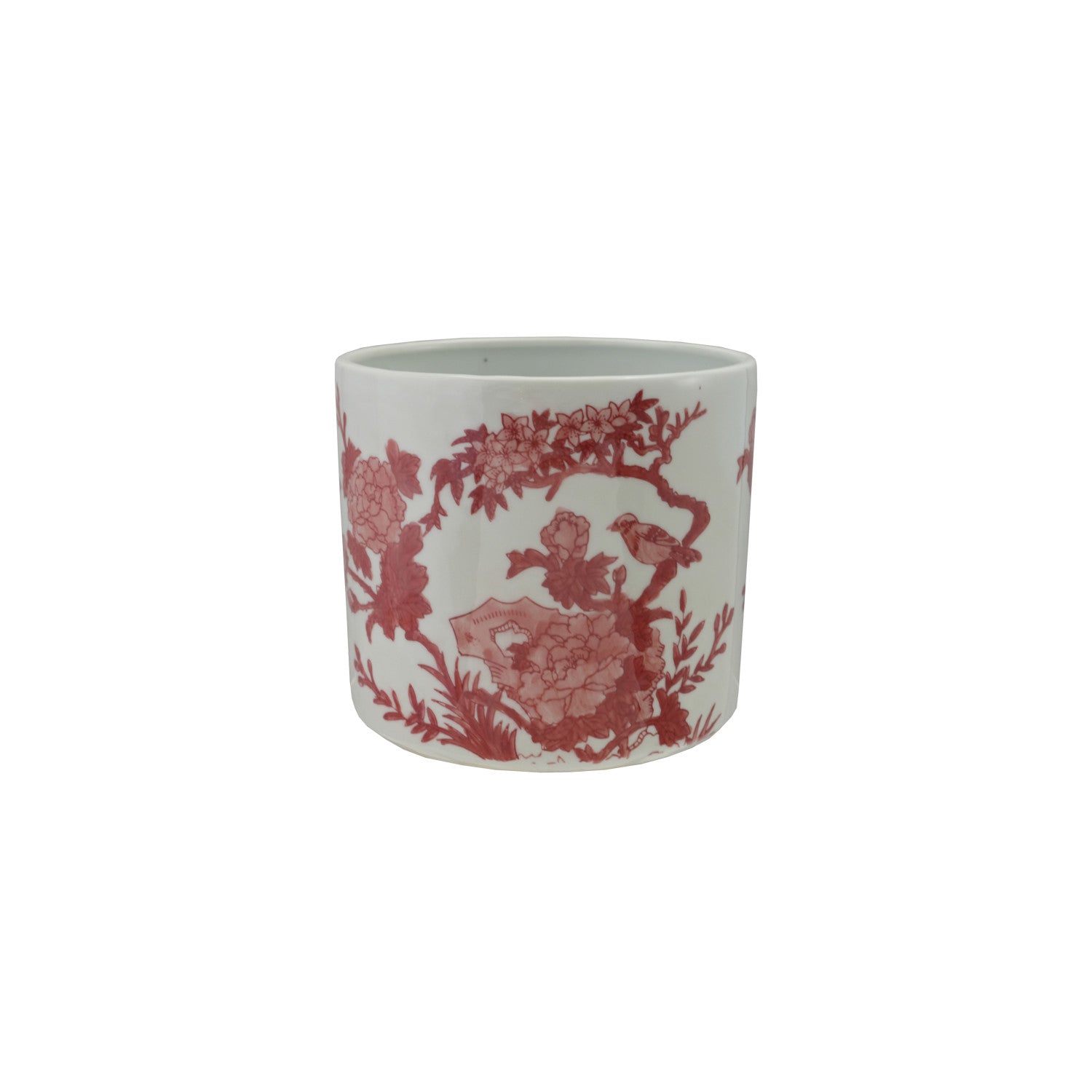 Hand-Painted Stoneware Burgundy and White Planter